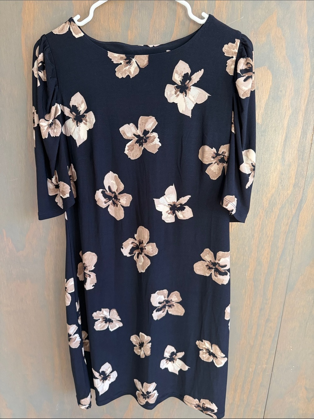 Tommy Hilfiger Navy Midi Dress with Beige Floral Print